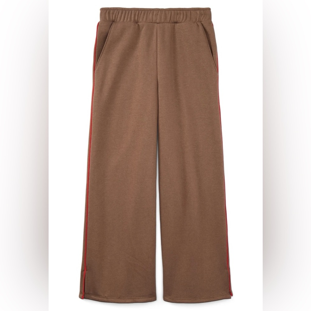 NWT weekend academy Brown Wide-Leg Pants with color Trim